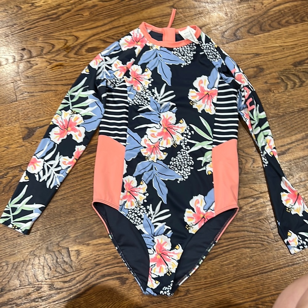 Girls Roxy one piece swim suit long sleeve rash guard.